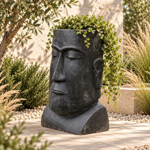 Bepflanztes Pflanzgefäß Prija auf einer eleganten mediterranen Gartenterrasse