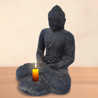 Buddha Figur Belagavi Kerzenhalter Steinguss frostbestä