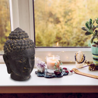 Buddha Büste Steinguss frostbeständig für Garten Dekoration 12x12x20cm