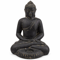 Buddha Figur meditierend Teelichthalter Steinguss frostfest 34x31x25cm