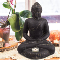 Buddha Figur meditierend Teelichthalter Steinguss frostfest 