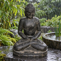 Buddha Figur Jalandhar meditierend Steinguss frostbestä