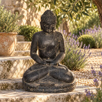 Buddha Figur Jalandhar meditierend Steinguss frostbestä