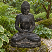 Buddha Figur Jalandhar meditierend Steinguss frostbestä