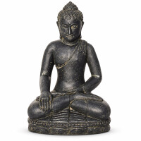 Buddha Figur sitzend Bhumisparsha Mudra Steinguss frostfest 22x28x45cm
