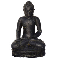 Buddha Figur sitzend Bhumisparsha Mudra Steinguss frostfest 