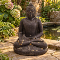 Buddha Figur Poona Bhumisparsha Mudra Steinguss frostfest 18
