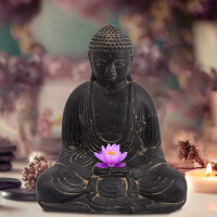 Buddha Figur Pune Dhyana Mudra Steinguss frostbeständig 13x18x20cm