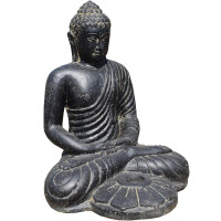 Buddha Figur Rajaw sitzend mit Teelichthalter Steinguss 42x40x50cm