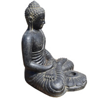 Buddha Figur Rajaw sitzend mit Teelichthalter Steinguss 42x4