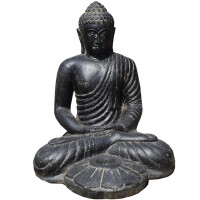 Buddha Figur Rajaw sitzend mit Teelichthalter Steinguss 42x4