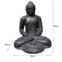 Buddha Figur Rajaw sitzend mit Teelichthalter Steinguss 42x4