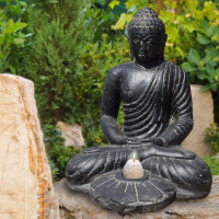 Buddha Figur Rajaw sitzend mit Teelichthalter Steinguss 42x40x50cm