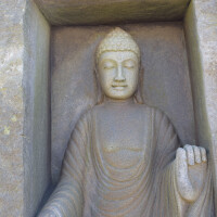 Buddha Figur Siliguri Flussstein Antik Steinfigur Gartendeko