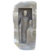 Buddha Figur Siliguri Flussstein Antik Steinfigur Gartendeko 45x40x150cm