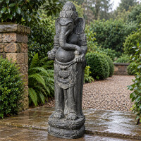 Ganesha Figur Elefant Steinguss frostfest antikgrau 35x40x15