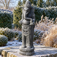 Ganesha Figur Elefant Steinguss frostfest antikgrau 35x40x15