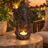 Ganesha Figur Teelichthalter Steinguss frostfest 13x11x15cm 