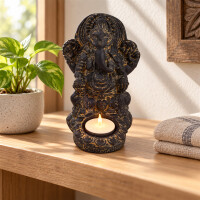 Ganesha Figur Teelichthalter Steinguss frostfest 13x11x15cm 