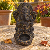 Ganesha Figur Teelichthalter Steinguss frostfest 13x11x15cm 