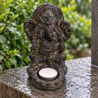 Ganesha Figur Teelichthalter Steinguss frostfest 13x11x15cm 