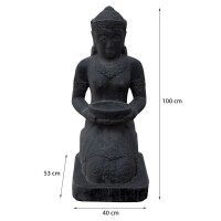 Gartenfigur Göttin Ballari mit Wasserschale Steinguss frostfest 53x40x100cm