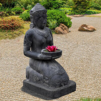 Gartenfigur Göttin Ballari mit Wasserschale Steinguss frostfest 53x40x100cm