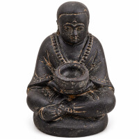 Shaolin Mönch Figur Teelichthalter Steinguss frostbeständig 14x17x21cm