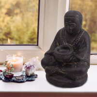 Shaolin Mönch Figur Teelichthalter Steinguss frostbeständig 14x17x21cm