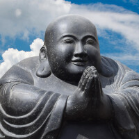 Shaolin Mönch Figur Steinguss frostbeständig sitze