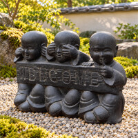 Gartenskulptur Shaolin Mönch Trio Steinguss frostbeständig 30x87x63cm