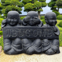 Gartenskulptur Shaolin Mönch Trio Steinguss frostbeständig 30x87x63cm